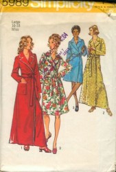 5989 SIMPLICITY 1973 WRAP ROBE 2 LENGTHS, BELT PATTERN SZ 12,14, or  16,18 choice